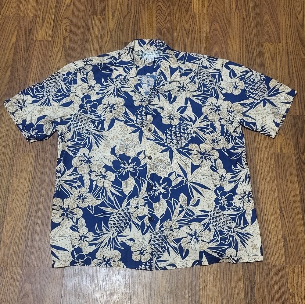 Vintage Two Palms Hawaiian Shirt Pineapple Print Button Down Size Xl C12